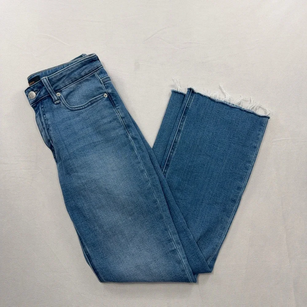 Quince Jeans Bella Stretch Kick Flare Raw Hem Seaside Blue Womens Size 26